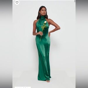 Green High Neck Silk Maxi Dress